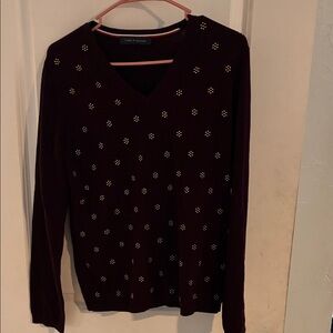 Tommy Hilfiger Burgundy Sweater with Gold Accents